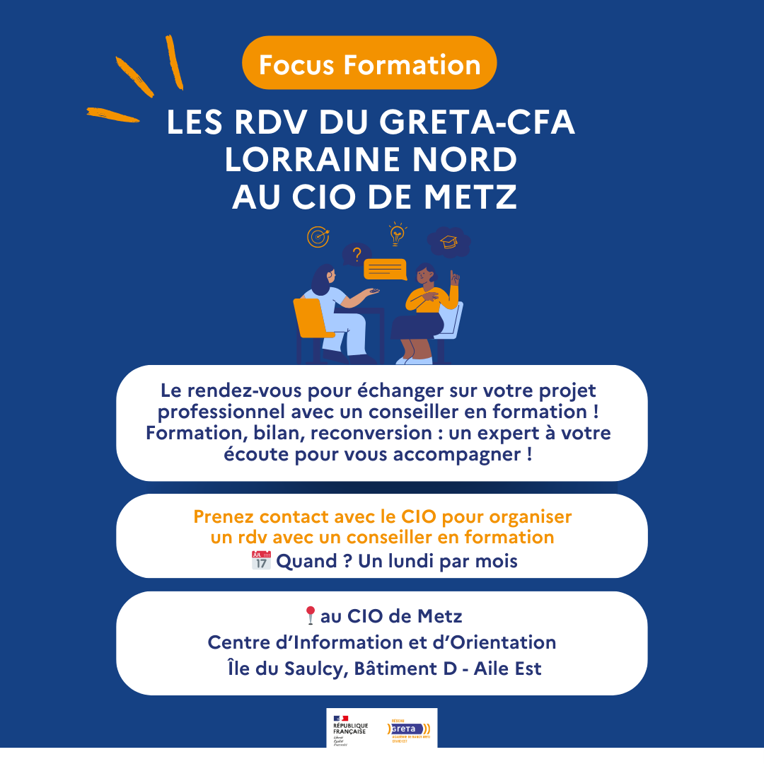 Infographie - échanger sur votre projet professionnel avec un conseiller en formation - CIO de Metz